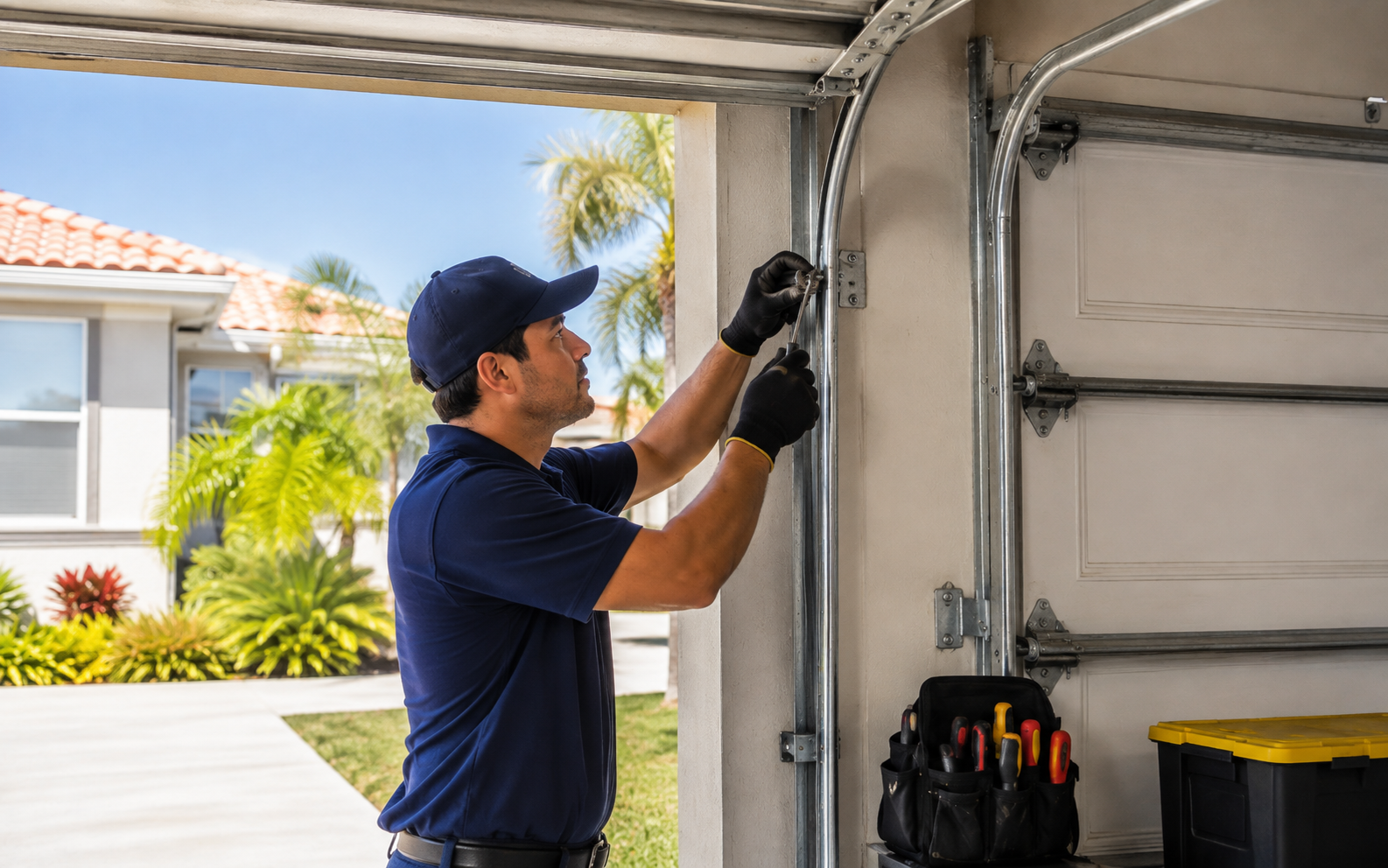 Garage door track repair technician in South Gate CA